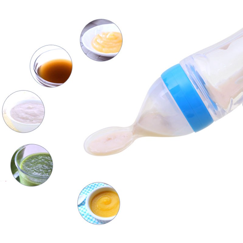 Newborn Baby Feeding Bottle 90ml Silicone Squeeze Spoon Milk Bottle Baby Training Nutrition Supplement