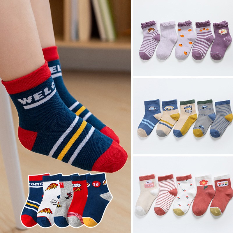 5 Pairs Cute Cartoon Kids Socks Autumn Winter Warm Baby Boys Girls Socks Soft Cotton Toddler Baby Children Socks 1-12 Years