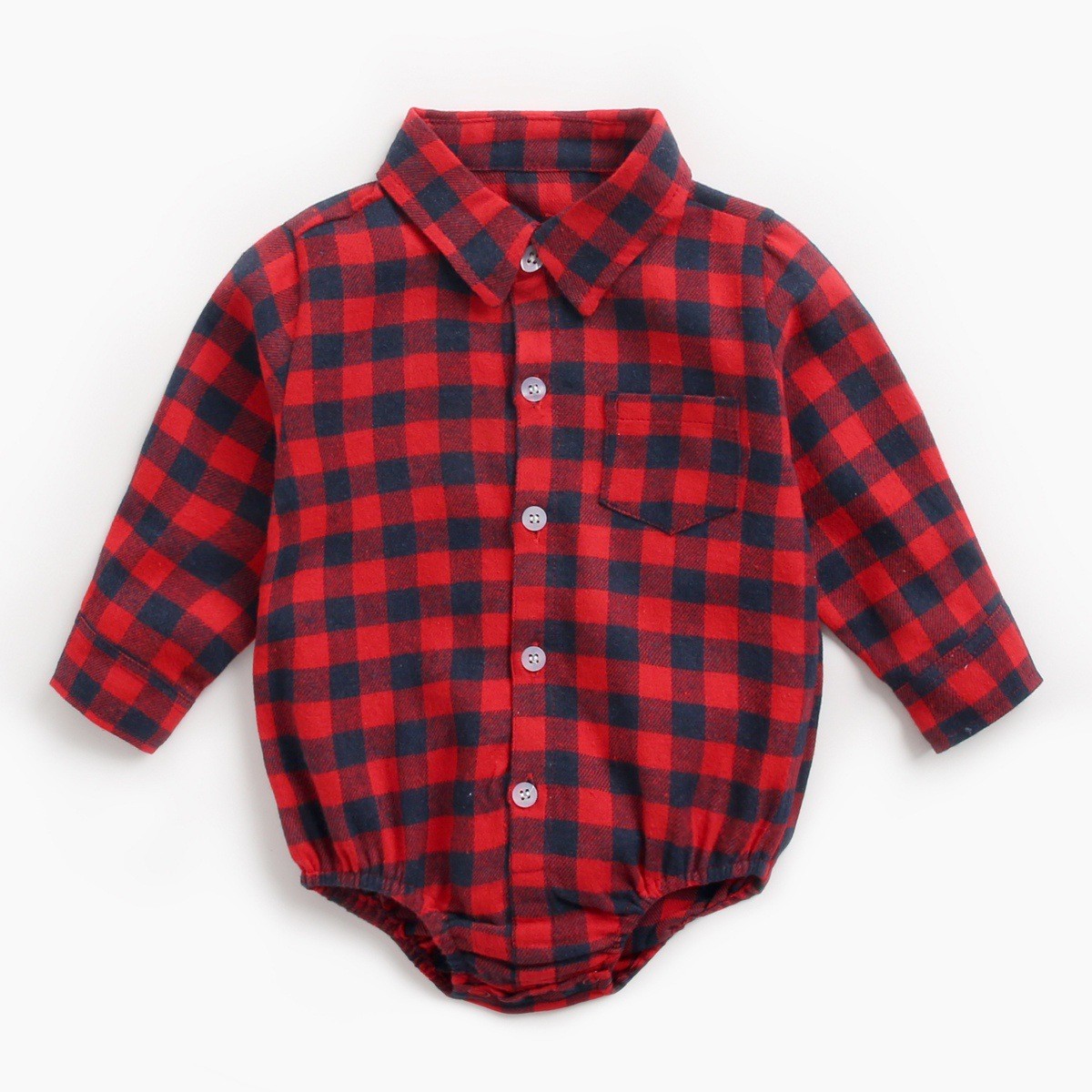 2022 Newborn Plaid Long Sleeve Baby Shirt Spring Autumn Turn-down Collar Front Pocket Shirt Baby Bodysuit Shirt