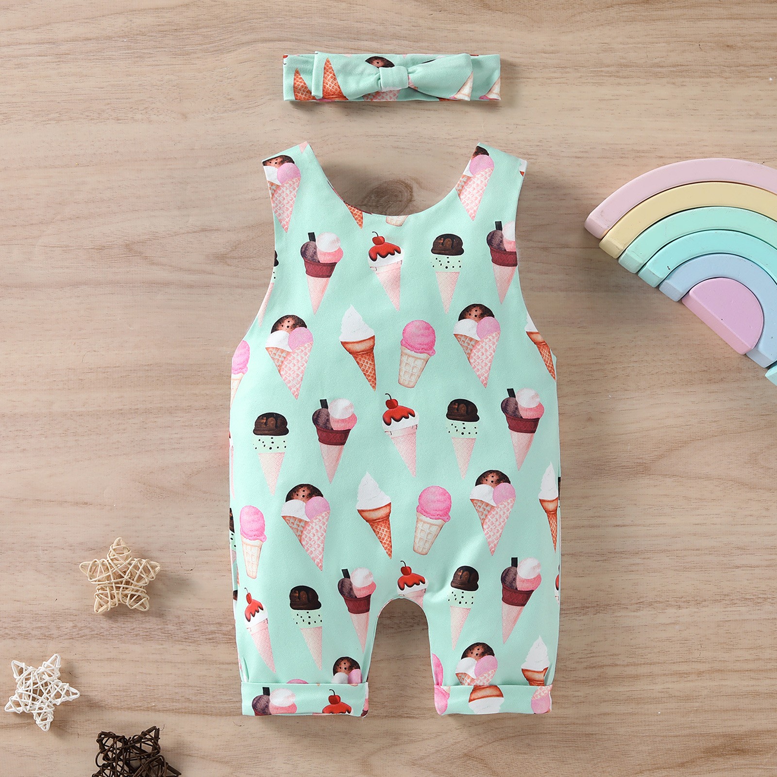 Boys and girls baby jumpsuit summer novelty cute baby boy sleeveless ice cream climbing suit