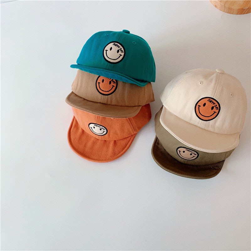 MILANCEL 2022 Spring New Kids Cap Embroidered Baseball Cap Smiley Boys and Girls Soft Brim Sunhat