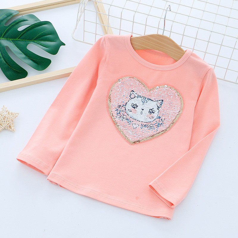 Long Sleeve Children Kids Girls T-shirt Unicorn Sequin Cotton Tops Tees Tops Fashion Girls Clothes