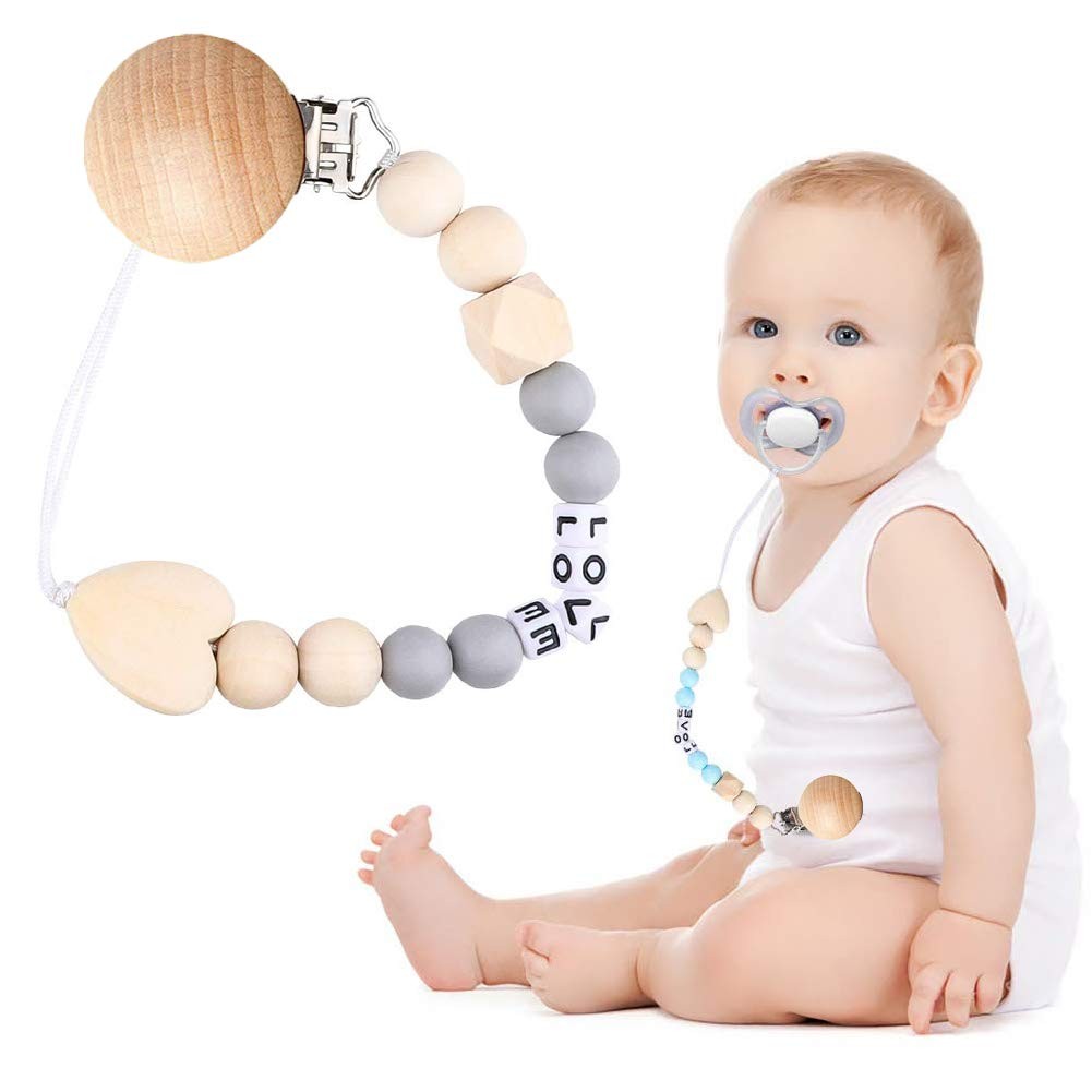 Beech Wood Pacifier Clips Teething Grasping Toy Suspender Magic Clips DIY Pacifier Clips Soother Holder Clamp Accessories