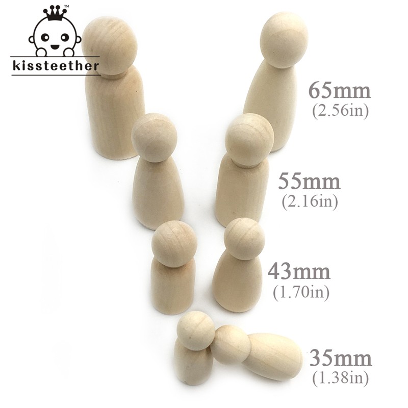 32pcs Girl/Boy (35mm 43mm 55mm 65mm each type 8pcs) Wooden Unfinished People Wooden Big Family Connecting Dolls Family Wooden Craft DIY