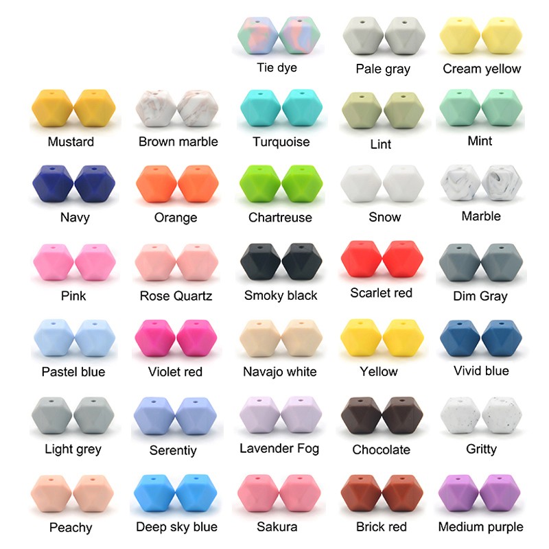 LOFCA10pcs 14mm Small Hexagon Silicone Beads Baby Teether BPA Free DIY Necklace Pacifier Chain Baby Teething Infant Care