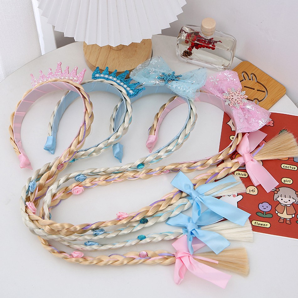 Elsa Cosplay Weaving Tangled Braid Kids Rapunzel Princess Hair Headband Girl Wig Princess Girls Headband Kids Hair Hoop Braided