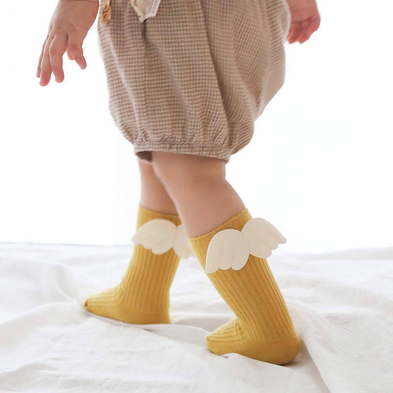 Baby Girls Socks Cute Angel Wings Knee High Socks Princess White Non-slip Socks For 0-3 Years Newborn Baby Socks