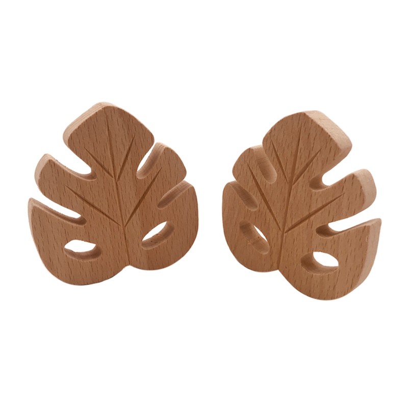 Baby Nursing Teether Accessories Beech Wood Leaves Food Grade Sensory Toy DIY Teething Jewelry Pendant Baby Teether