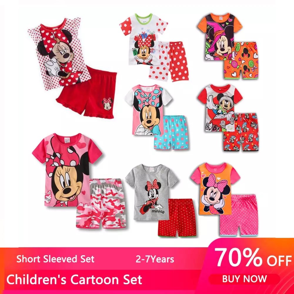 New Kids Boys Girls Clothes Baby Princess Pajamas Summer Short Sleeve Set Cartoon Minnie Children Sleepwear