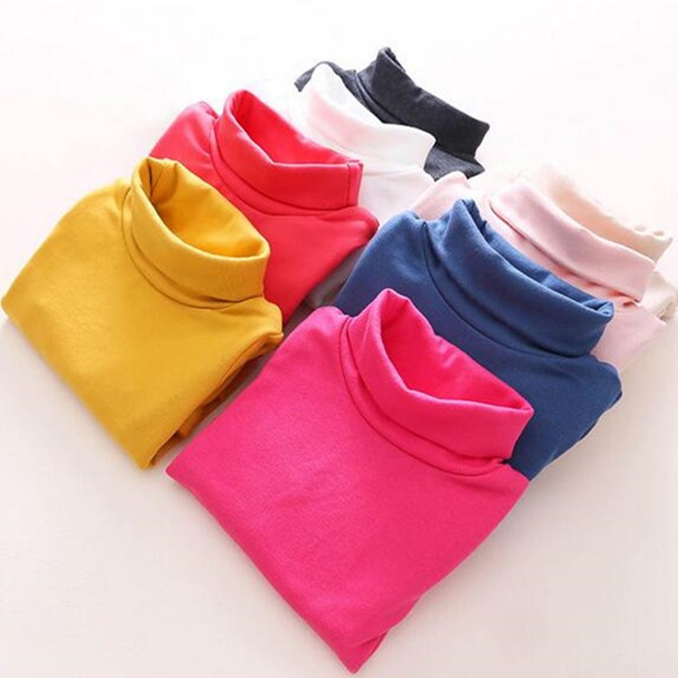 Boys T-shirt Long Sleeve Girls Shirts High Neck Baby Tee Solid Color Tops For Kids 3-8 Years