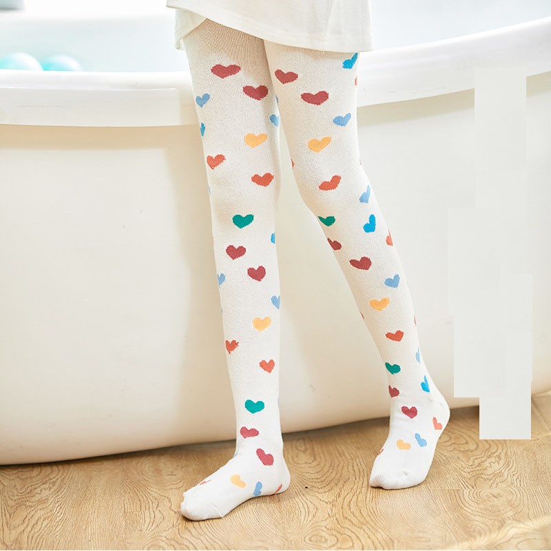 New 2-8 Years Children Cotton Baby Girls Pantyhose Spring Autumn Winter Love Pattern Tights Kids Infant Knitted Tights