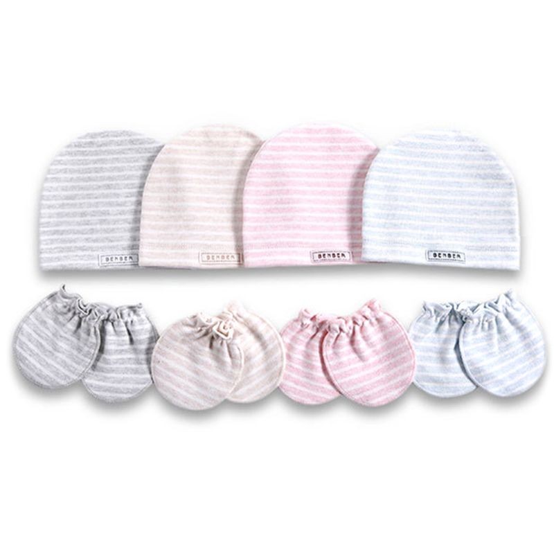 2pcs/set Simple Newborn Baby Newborn Hat Glove Set Soft Cotton Kids Infant Anti-scratch Gloves Hat Gifts