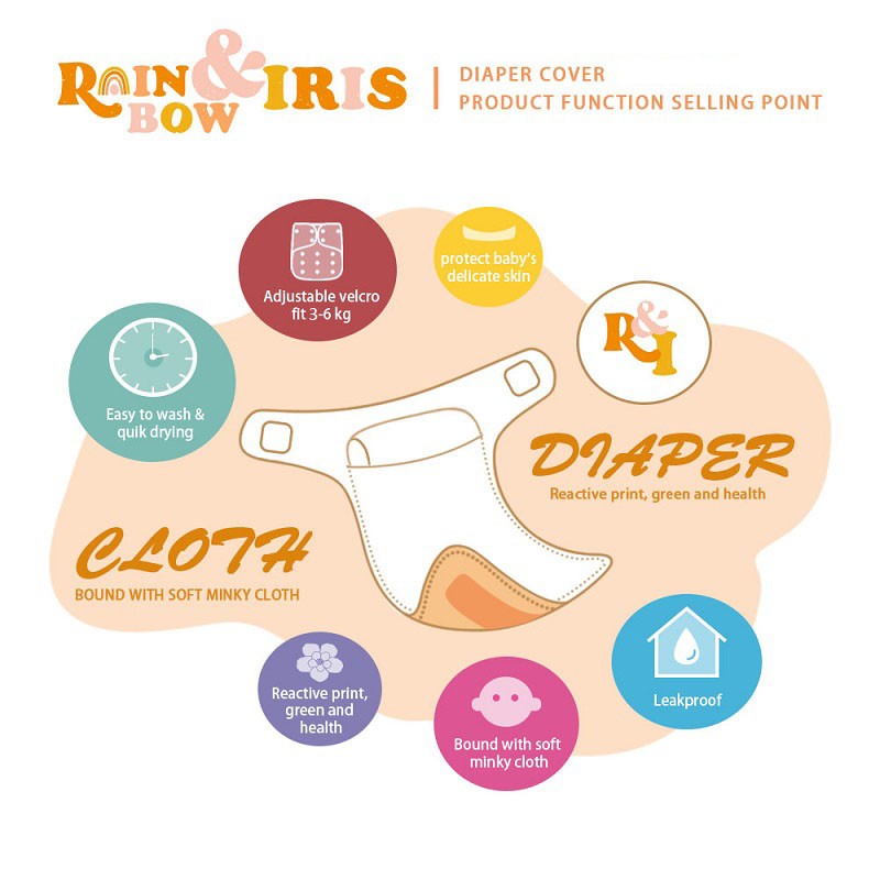أغطية حفاضات من قماش الأطفال بألوان قوس قزح وقزحية صديقة للبيئة قابلة لإعادة الاستخدام حفاضات إيكولوجية قابلة للتعديل مناسبة للأطفال من 3-6 كجم