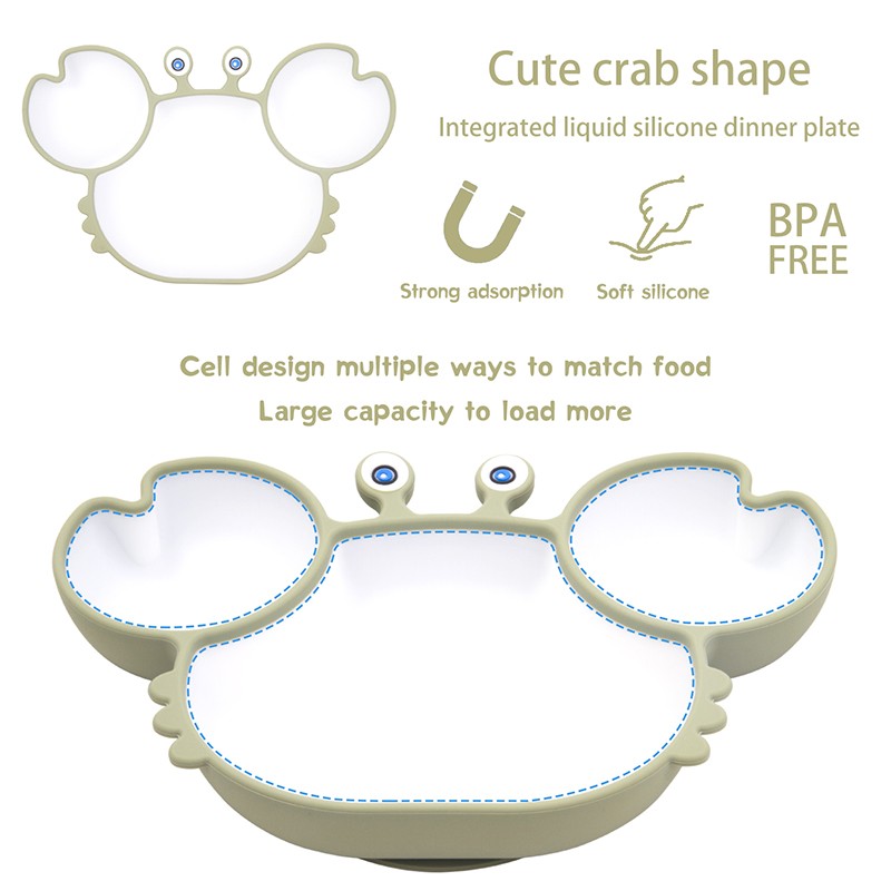 BOPOOBO Baby Dishes Silicone Suction Plate Cute Crab Children Feeding Plate Non-slip Baby Food Bowl Feeding for Kids