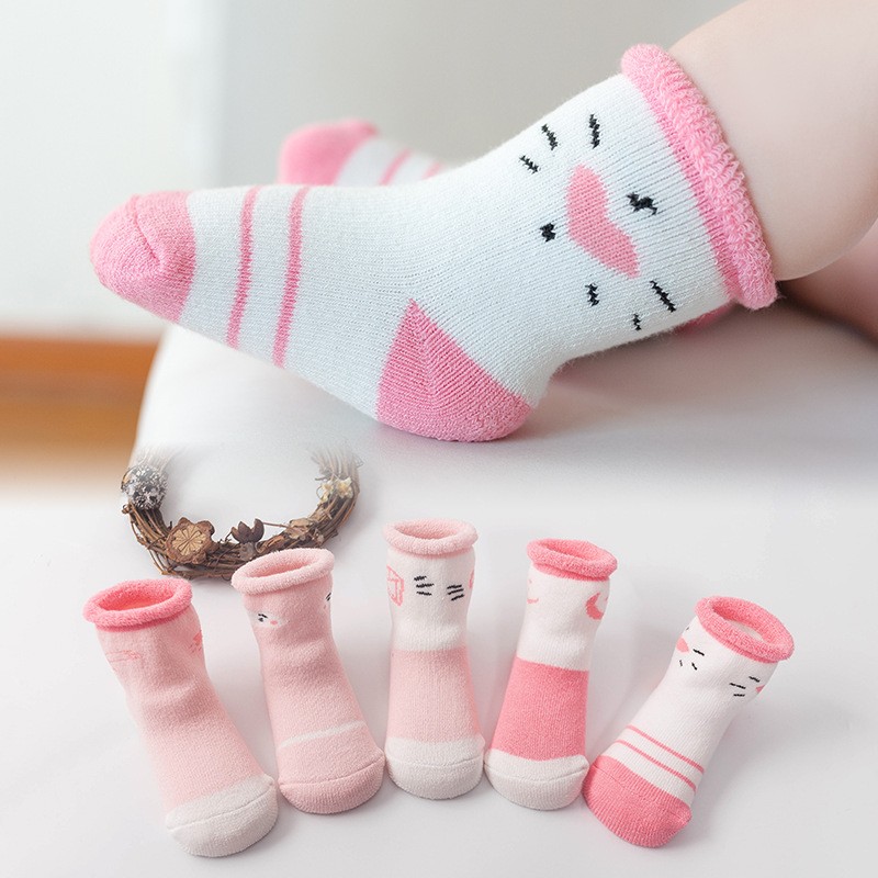 5pairs/lot Newborn Baby Socks Thick Winter Spring Autumn Warm Cute Cartoon Baby Girls Boy Socks Hot Fashion Soft Cotton Socks