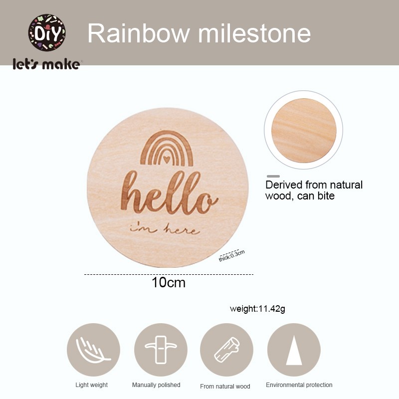 Let's Make 14pcs/set 1-12 Month Handmade Baby Milestone Card Vintage Photography Props Wooden Rainbow Age Cards Newborn Photo