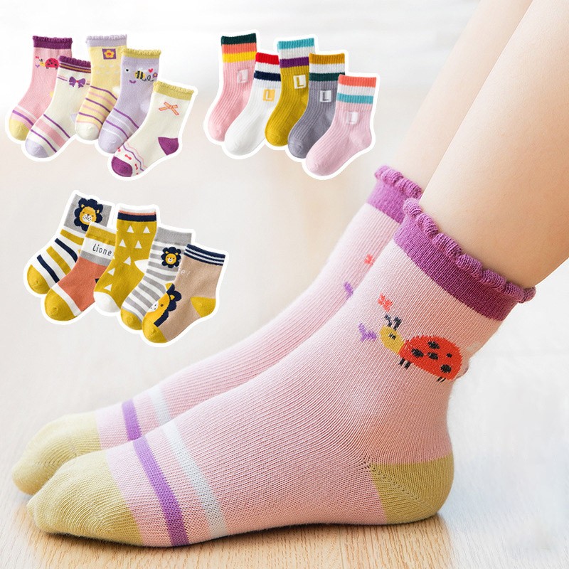 Cotton Kids Socks Spring Autumn Cute Cartoon Newborn Casual Sports Toddler Baby Boys Socks Letters Print Girls Socks 0 to 12 Years