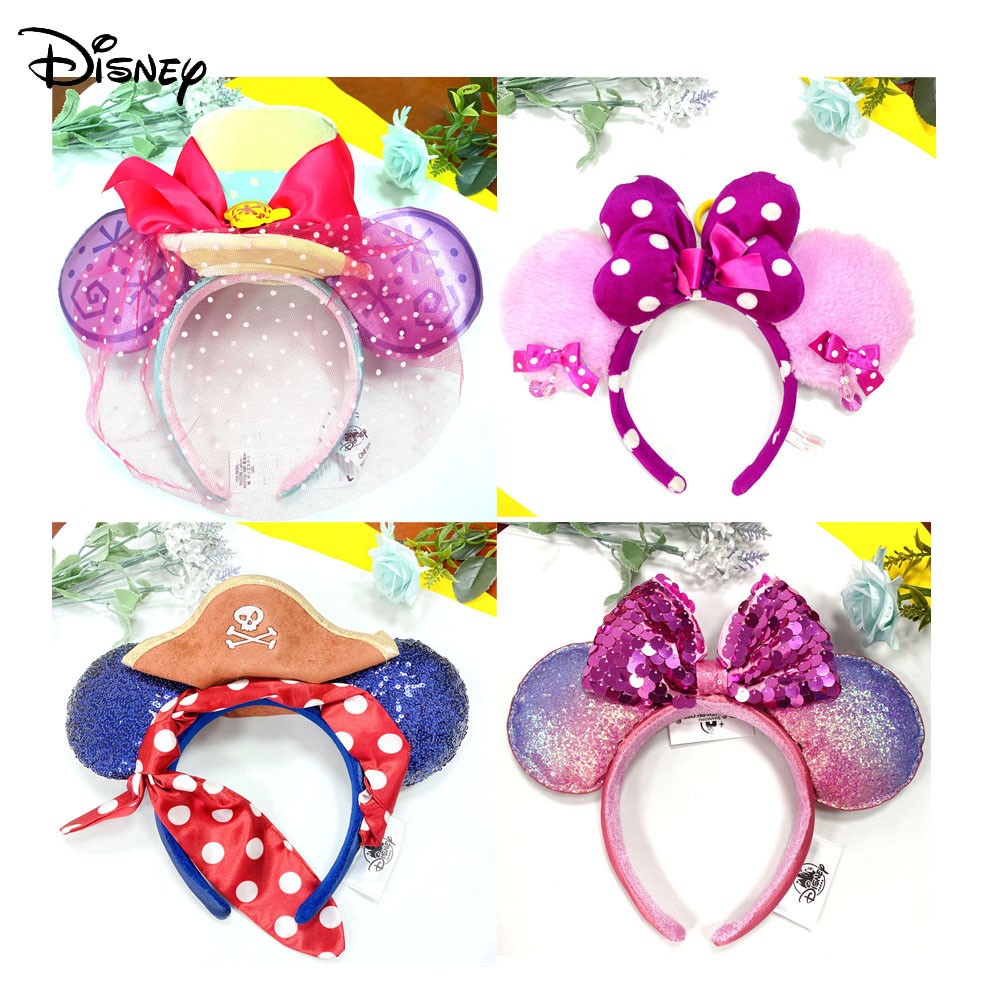 Original Disney Mickey Mouse Headband for Women Sequin Ears Costume Headband Cosplay Plush Adult Kids Headband