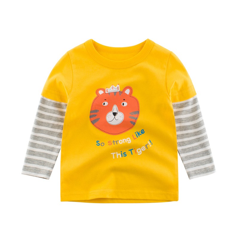 2022 New Kids Solid Cotton Long Sleeve T-shirt Tops Boys Girls Cute Animal Print Tees 2 3 4 5 6 7 8 Years Children Tops