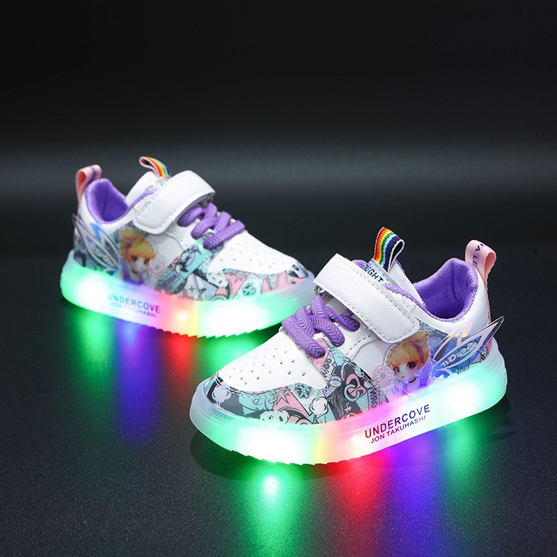 Girl shoes 2022 spring and autumn new girls ice and snow princess children Aisha LED light trend casual shoes sneakers