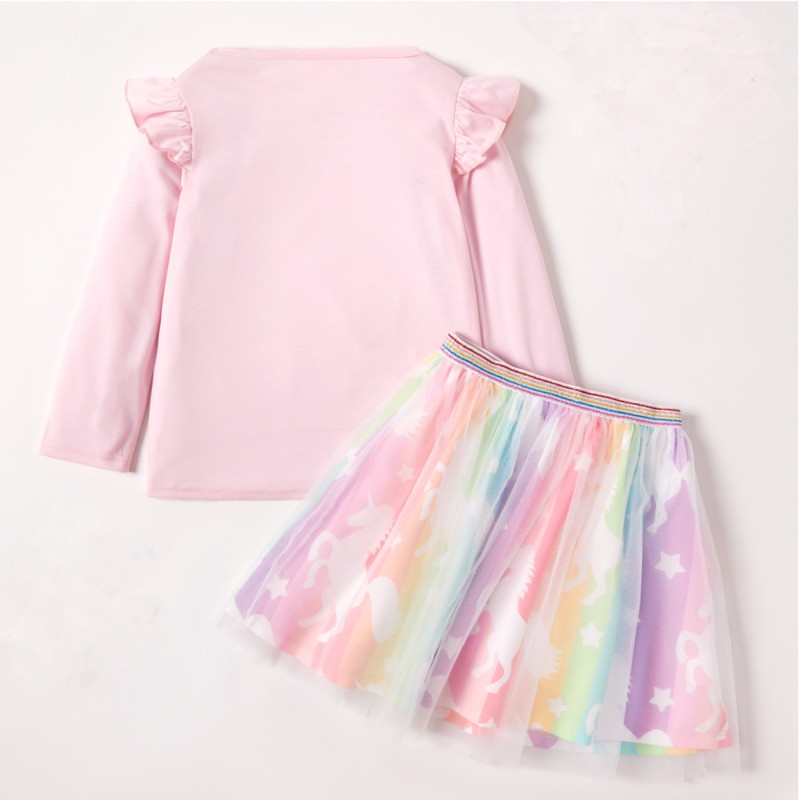 2022 spring new little girls clothes pink clothing set cartoon unicorn long sleeve T-shirt skirt 2 two-piece outfits