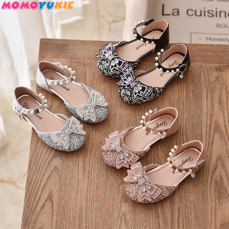 Girls Sequins Lace Bow Kids Shoes Girls Cute Pearl Princess Dance Single Casual Shoes 2021 New Children Party Wedding Shoes