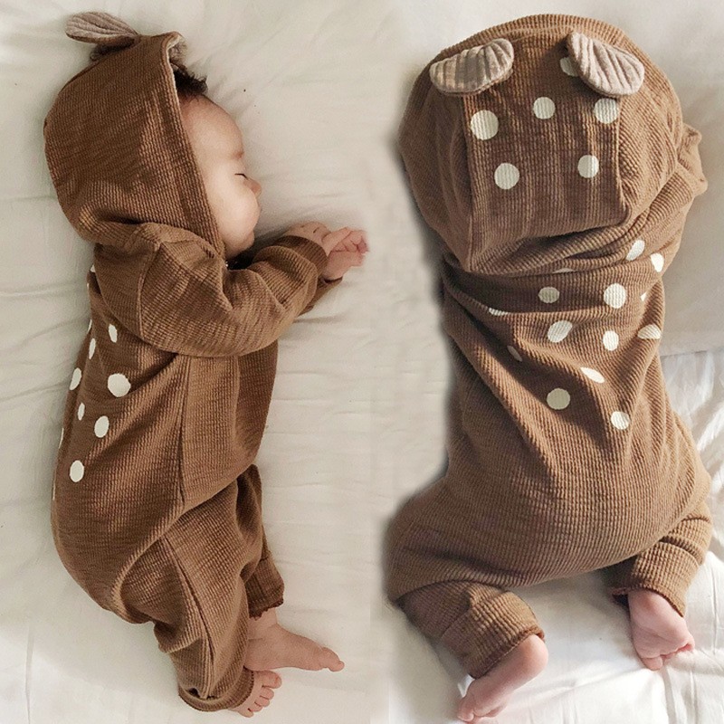 2021 New Baby Hooded Baby Rompers Cute Polka Dot Jumpsuit Toddler Baby Long Sleeve Casual Autumn Outerwear