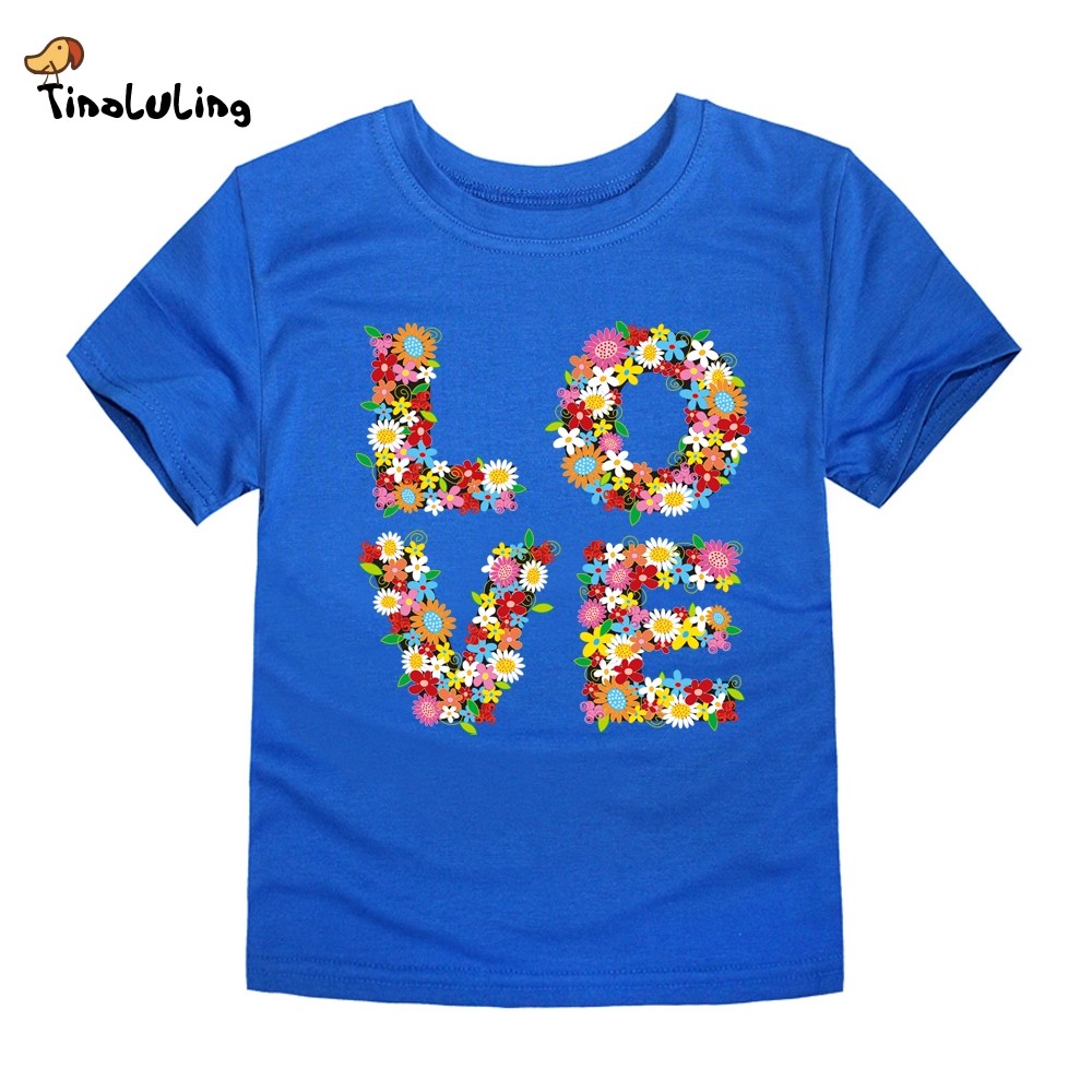 TINOLULING 12 Colors 2018 Boys Girls Flower Love T-shirt Kids T-shirt Children Tops Baby Tees for 2-14 Years