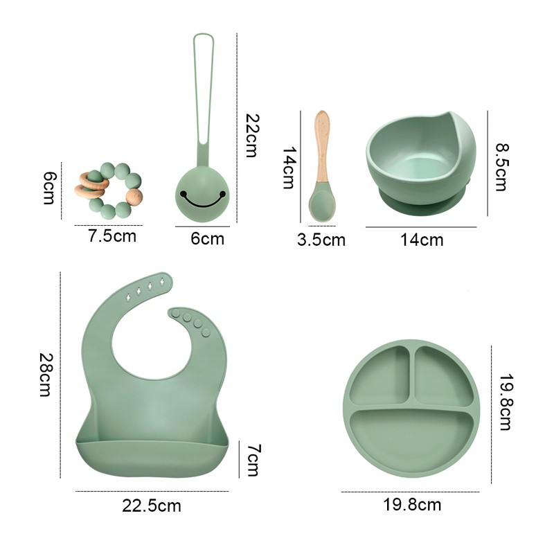 Baby Silicone Food Plate Bowl Spoon 6pcs Baby Utensil Set Auxiliary Food BPA Free Silicone Dishes for Baby Tableware