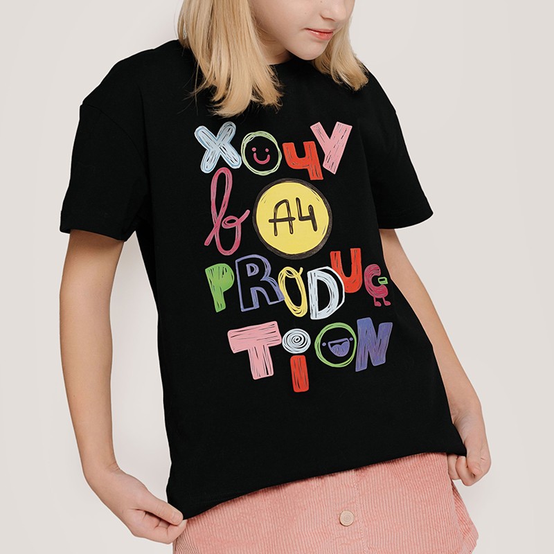 Children's Merch A4 T-shirt Spring Summer Boy "Want A4 Production" Print Fashion Family Clothes Girl's Casual T-shirt Tops