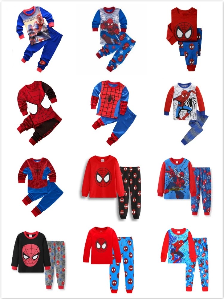 Kids Spring Pajamas Sets Cartoon Frozen Anna Elsa Spiderman Cars Minnie Sleepwear For Boys Girls