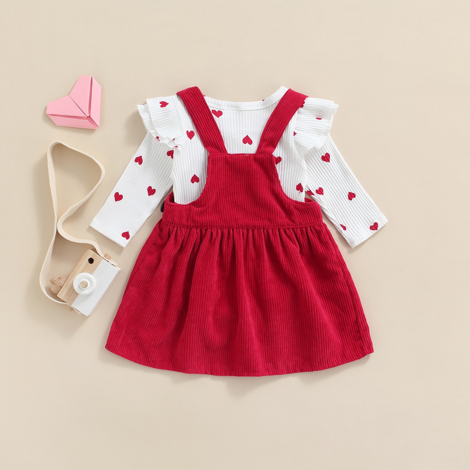 Ma & Baby 0-24M Valentine's Day Newborn Infant Baby Girls Clothes Set Heart Print Romper Corduroy Starp Spring Dresses Outfits D95