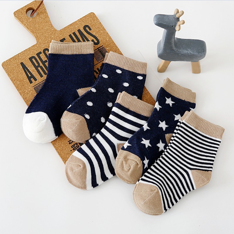 5pairs/lot 0 to 6 Years Kids Soft Cotton Socks Boy Girl Baby Cute Cartoon Warm Stripe Dots Fashion School Socks Autumn Spring