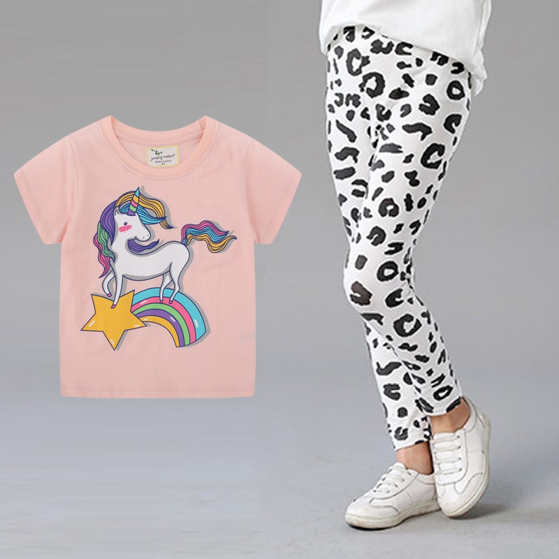 2pcs Kids Clothes Set Summer T-shirt Leggings Little Girl Print T-shirt and Pants Outfits Baby Girl Leggings