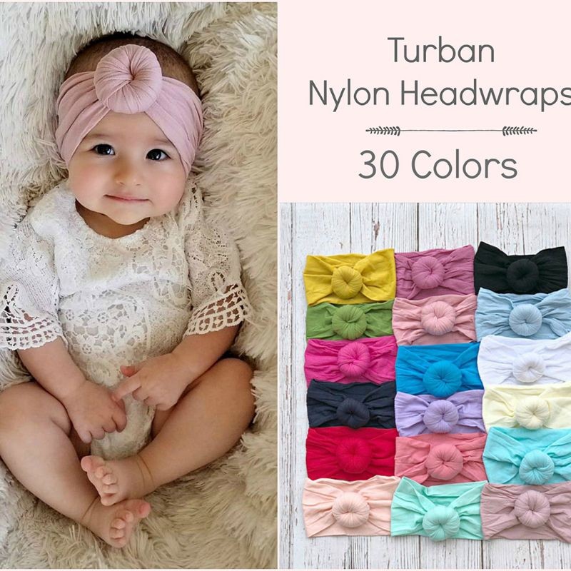 Newborn Baby Girls Wide Nylon Bow Headband Super Soft Knot Bow Nylon Head Bands