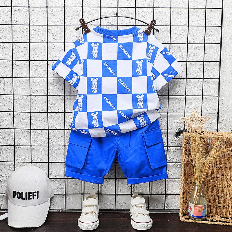 Baby Boys Casual Clothes Infant Fashion Outfits New Summer Toddler Square Print T-shirt Shorts 2pcs Sets For Kids Girls Clothes