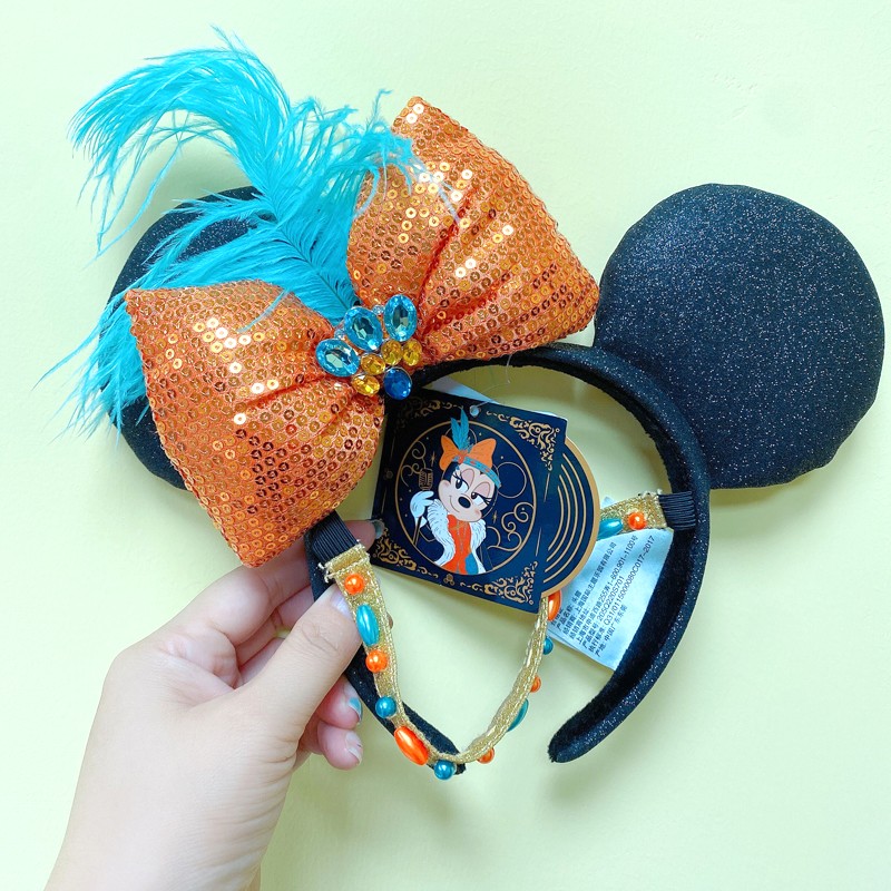 Original Disney Mickey Mouse Earphone Shanghai Disney Big Ears Bows Costume Headband Cosplay Plush Adult/Kids Headband Gift