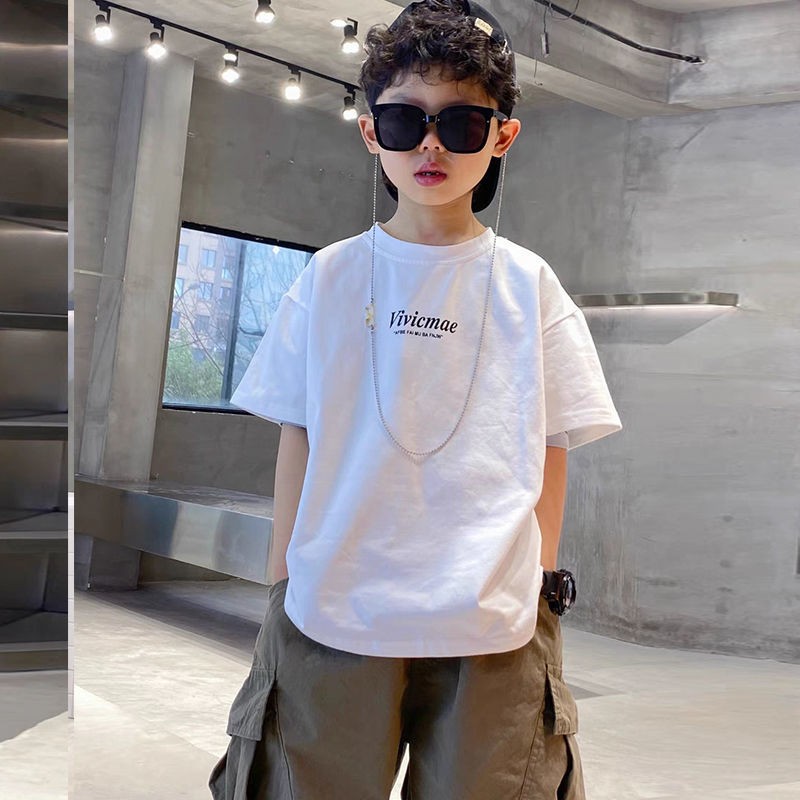 Boys short-sleeved 2022 summer new children's clothing head print T-shirt summer middle-aged children's cotton T-sleeved