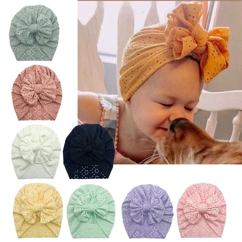 Newborn Fetus Hat Summer Hollow Breathable Baby Headband Knotted Polyester Hats for Newborn Infant Headwear Baby Shower Caps