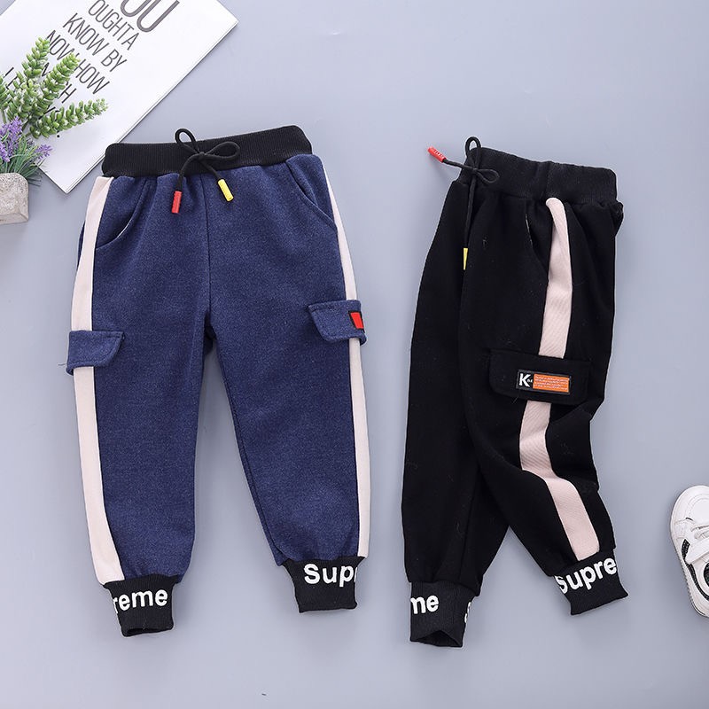 Kids Striped Sweatpants Cotton Elastic Waist Casual Joggers Lettering Spring 2020