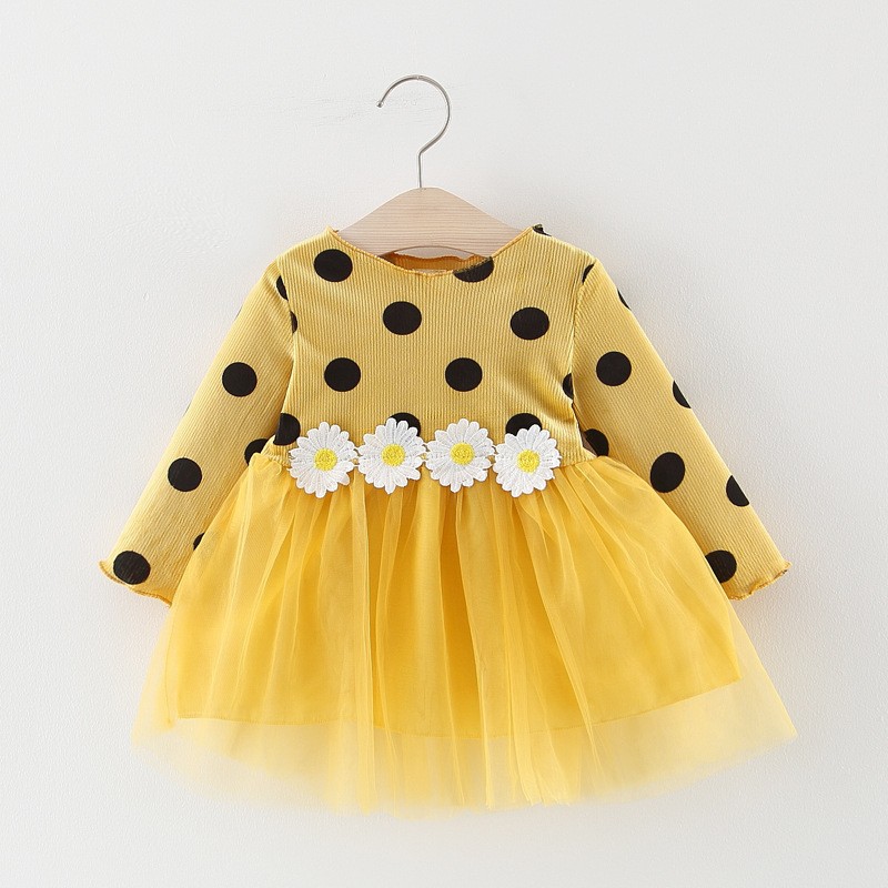 Spring Autumn Infant Baby Girls Dress Cotton Long Sleeve Baby Dress Polka Dot Daisy Flower Baby Autumn Clothes