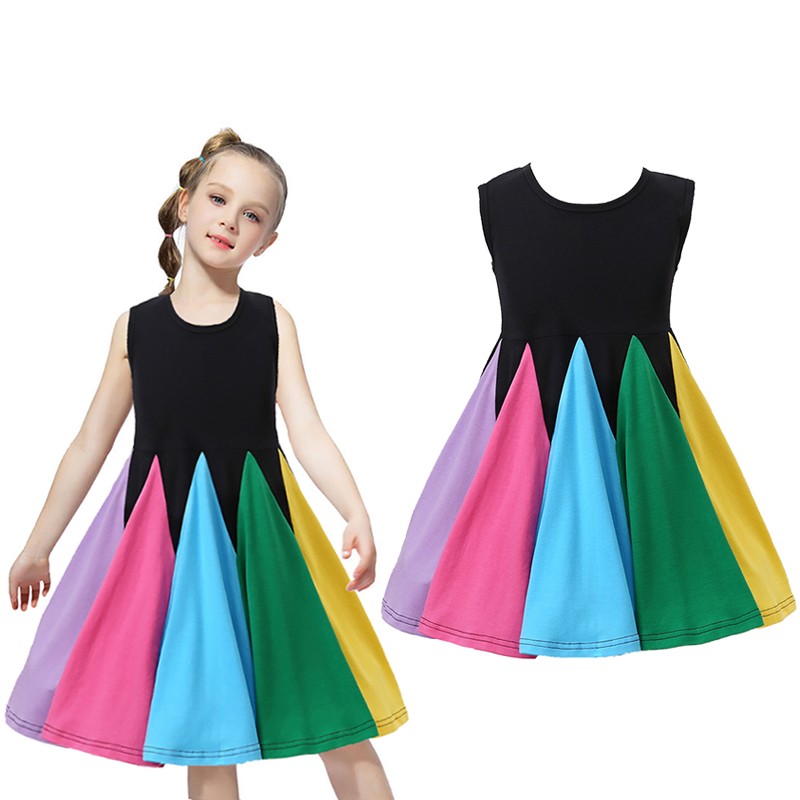 Miyabai Twirl Dress for Girls Casual Summer Dress Rainbow Baby Clothes Soft Dress for Princess Party