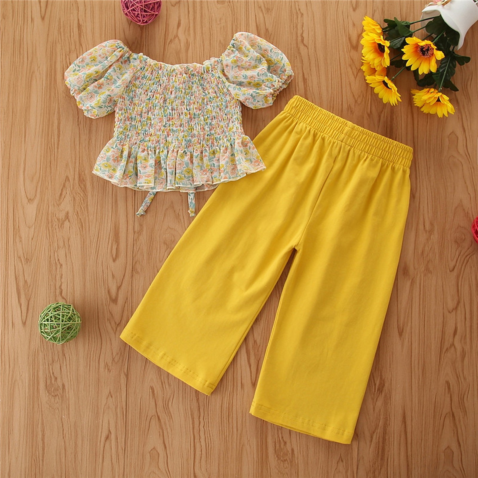 Ma & Baby 1-6Y Summer Baby Boy Girls Clothes Set Travel Beach Vacation Outfits Flower Bow T-shirt Shorts Costumes