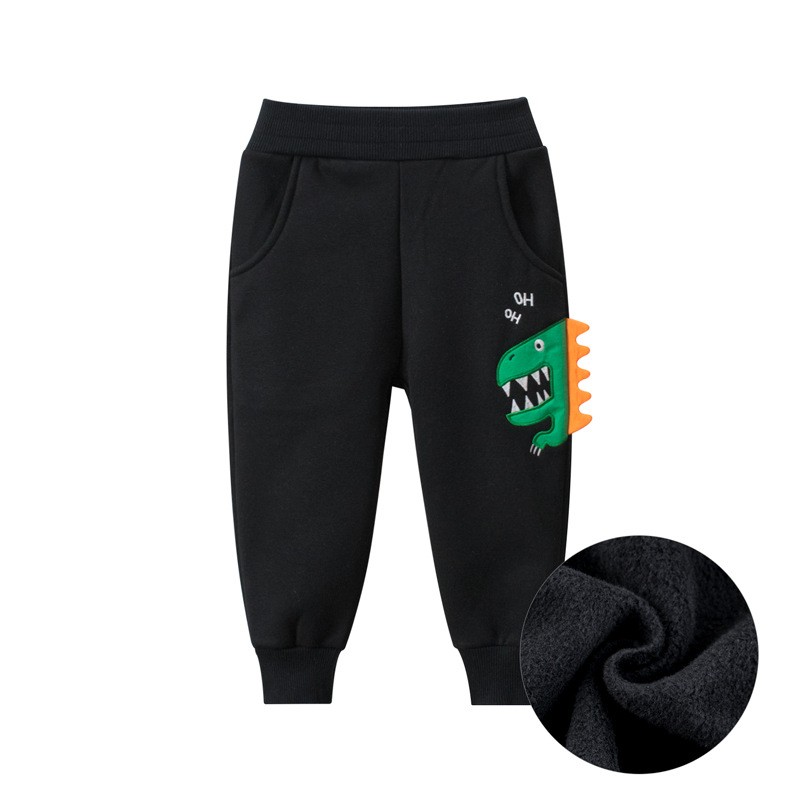 Autumn Winter Kids Pants Cartoon Dinosaur Warm Cotton Boys Jogger Pants Children Sweatpants