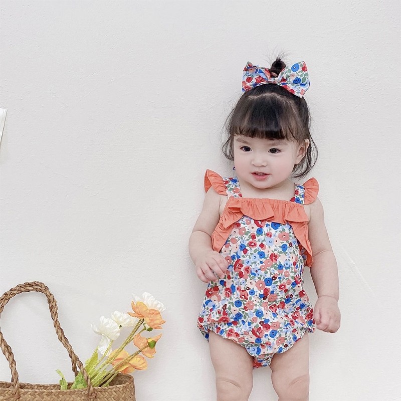 Newborn Baby Sleeveless Cotton Bowknot Rompers With Bow Ruffle Floral Print Bodycon Bodycon Rompers