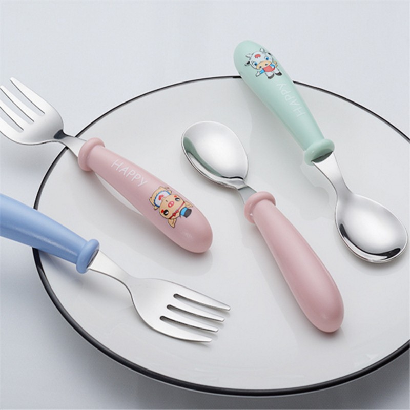 Baby gadgets cutlery set children utensils stainless steel baby dinnerware cutlery cartoon infant food feeding spoon fork