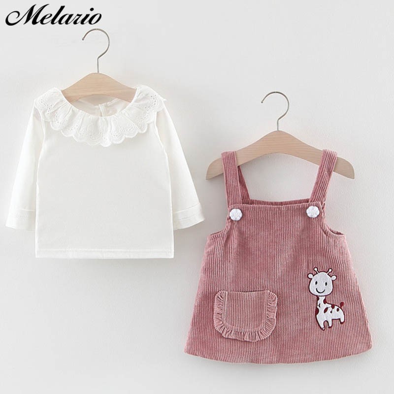 Melario Girls Spring Fashion 2 Pieces Set, Melario Girls Spring Fashion 2 Pieces Set Long Sleeve T-Shirt Top with Cartoon Appliques