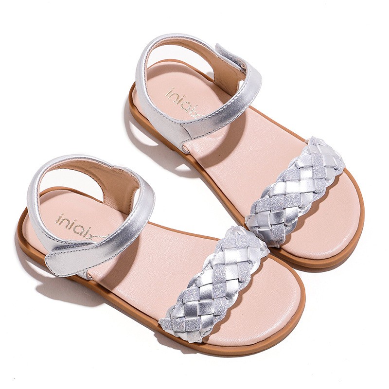 Children Sandals Microfiber Children Gold Beach Shoes Summer 2022 New Soft Light Sandals Princess Shoes Girls Silver Flat Shoes