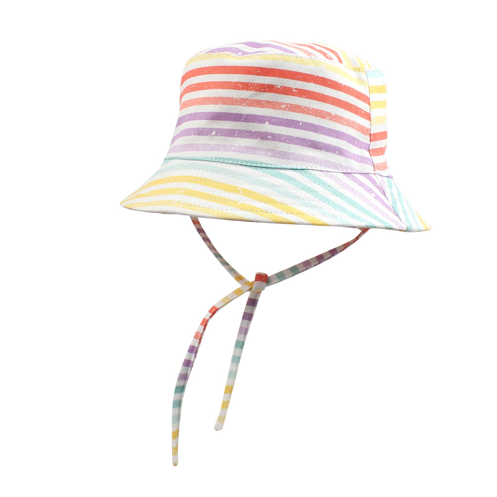 Spring Summer Sun Shading Fisherman Hat Kids Rainbow Stripe Bucket Cap Child Adjustable Portable Hat