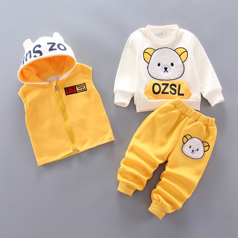 Baby Boys Girls Warm T-shirt Waistcoat Pants Set Infant Clothing Kids Overalls Tracksuit Children Tracksuit Toddler Clothe